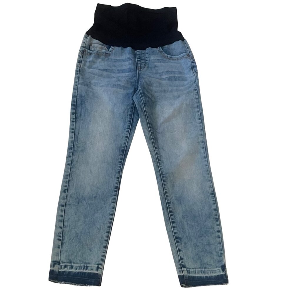 Haute Mama Maternity Full Belly Band Acid Wash Patchwork Stretch Skinny Jeans M